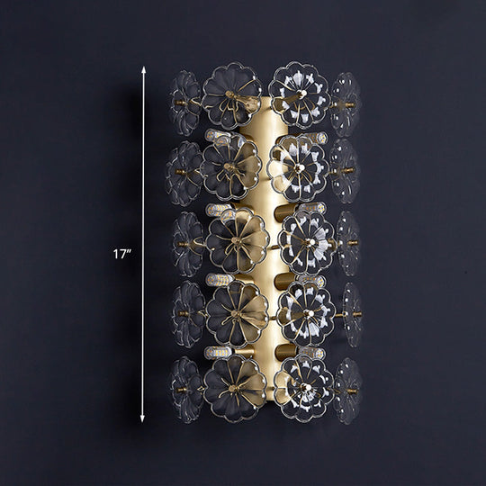 Minimalist Gold Floral Sconce Light With Crystal Shade - Wall Mount Lighting For Bedroom