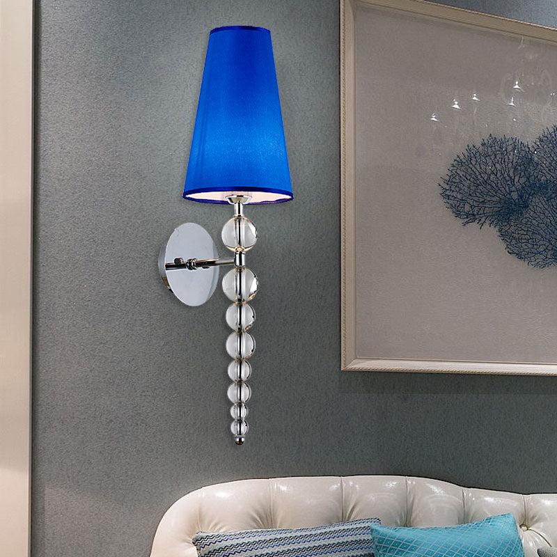 Modern Clear Crystal Glass Cone Wall Sconce Light 1 Head Blue Lighting Fixture 19/26.5 Tall