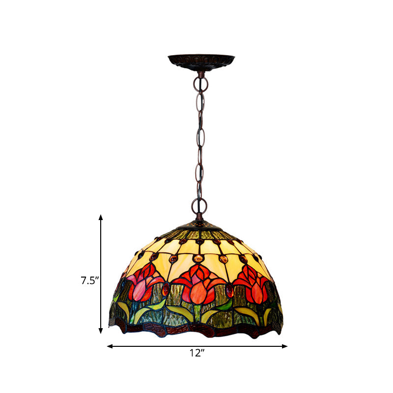 Tiffany Red/Green Cut Glass Chandelier Light - 1/2 Lights Suspended Lamp For Kitchen (12’/16’ W)