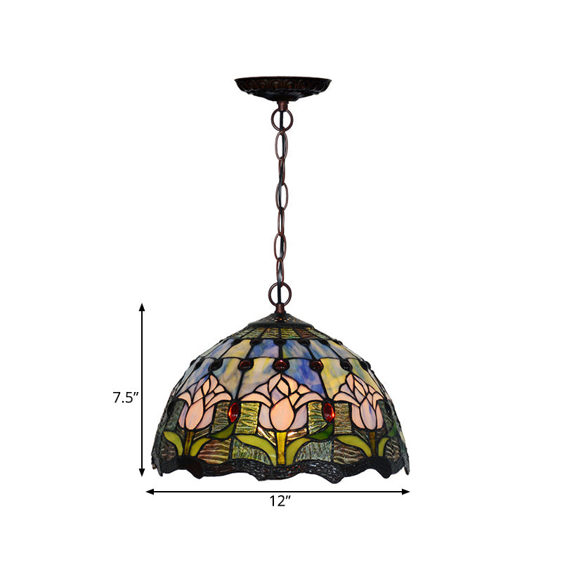 Tiffany Red/Green Cut Glass Chandelier Light - 1/2 Lights Suspended Lamp For Kitchen (12’/16’ W)