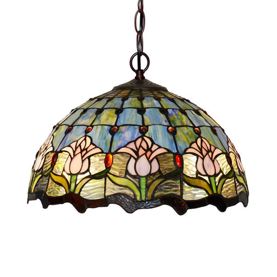 Tiffany Red/Green Cut Glass Chandelier Light - 1/2 Lights Suspended Lamp For Kitchen (12’/16’