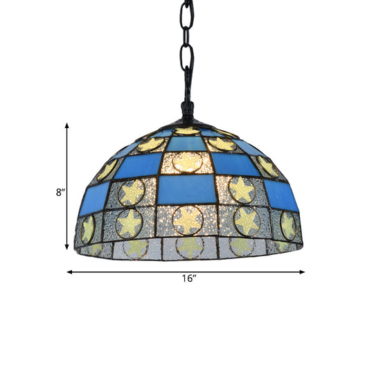 Black Tiffany-Style Glass Star Pendant Light - 12’/16’ Wide 1-Light Fixture