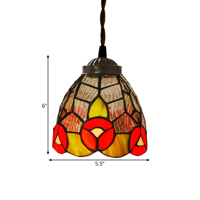 Baroque Dragonfly/Flower Stained Glass Pendant Light For Kitchen