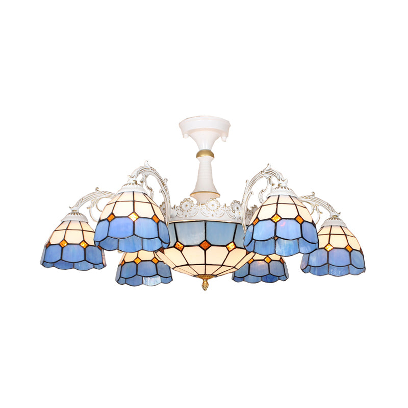Baroque White/Blue/Silver Glass 9 - Light Ceiling Light Fixture For Bedroom