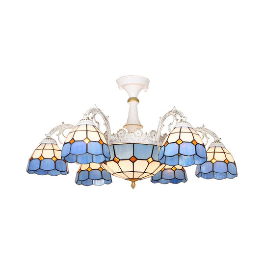 Baroque White/Blue/Silver Glass 9 - Light Ceiling Light Fixture For Bedroom