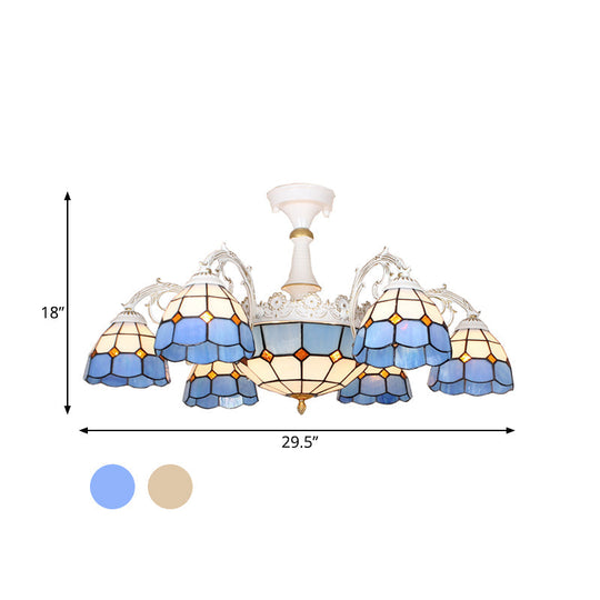 Baroque White/Blue/Silver Glass 9 - Light Ceiling Light Fixture For Bedroom
