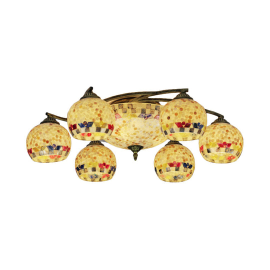 Shell Globe Semi Flush Ceiling Light - Mediterranean Style White/Colorful Lighting Fixture For