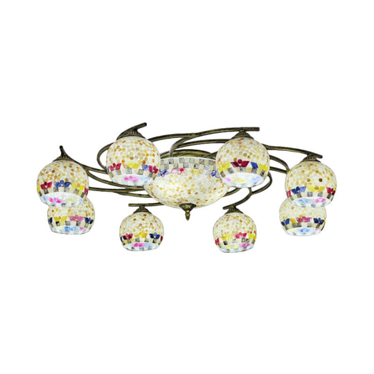 Shell Globe Semi Flush Ceiling Light - Mediterranean Style White/Colorful Lighting Fixture For