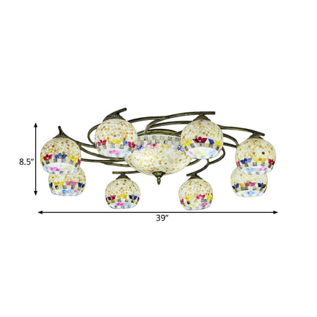 Shell Globe Semi Flush Ceiling Light - Mediterranean Style White/Colorful Lighting Fixture For