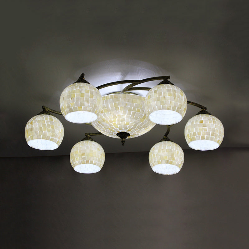 Shell Globe Semi Flush Ceiling Light - Mediterranean Style White/Colorful Lighting Fixture For