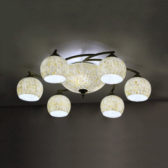 Shell Globe Semi Flush Ceiling Light - Mediterranean Style White/Colorful Lighting Fixture For