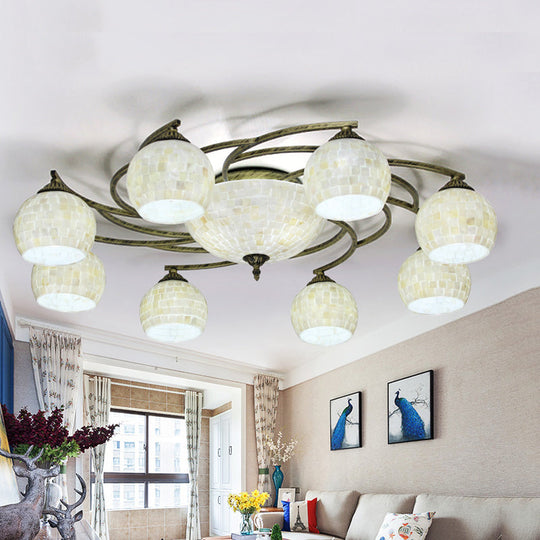 Shell Globe Semi Flush Ceiling Light - Mediterranean Style White/Colorful Lighting Fixture For