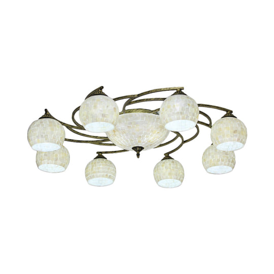 Shell Globe Semi Flush Ceiling Light - Mediterranean Style White/Colorful Lighting Fixture For