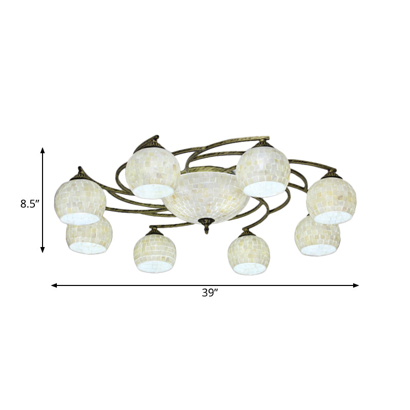 Shell Globe Semi Flush Ceiling Light - Mediterranean Style White/Colorful Lighting Fixture For