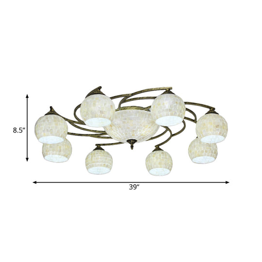 Shell Globe Semi Flush Ceiling Light - Mediterranean Style White/Colorful Lighting Fixture For
