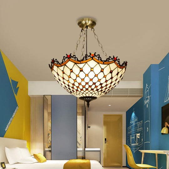 White/Blue Glass Baroque Ceiling Lamp - 3 - Light Semi Mount Lighting Bowl For Living Room White