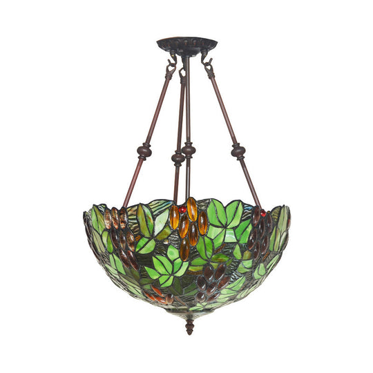 Mediterranean Dome Semi Flush Mount Ceiling Light - 16’/18’ Wide 2 Green Cut Glass Lights