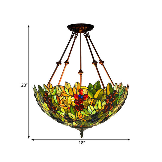 Mediterranean Dome Semi Flush Mount Ceiling Light - 16’/18’ Wide 2 Green Cut Glass Lights