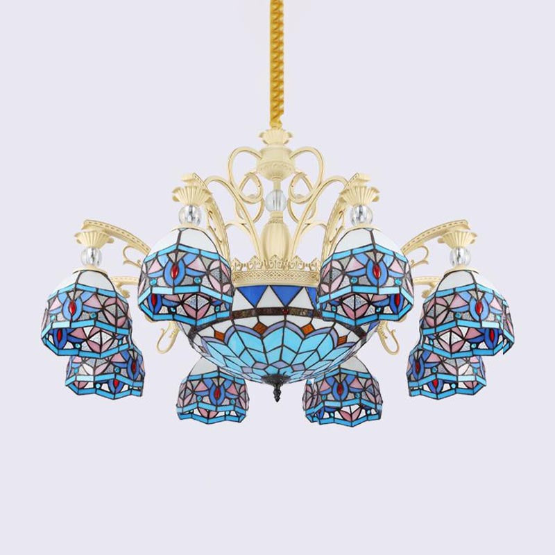 Blue Victorian Chandelier With Cut Glass Shade - 6/9/11 Lights Modern Suspension Pendant For Living
