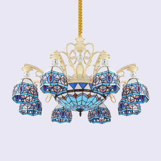 Blue Victorian Chandelier With Cut Glass Shade - 6/9/11 Lights Modern Suspension Pendant For Living