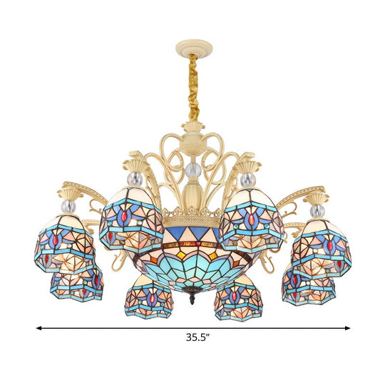 Blue Victorian Chandelier With Cut Glass Shade - 6/9/11 Lights Modern Suspension Pendant For Living