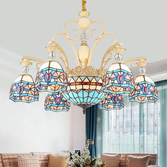 Blue Victorian Chandelier With Cut Glass Shade - 6/9/11 Lights Modern Suspension Pendant For Living