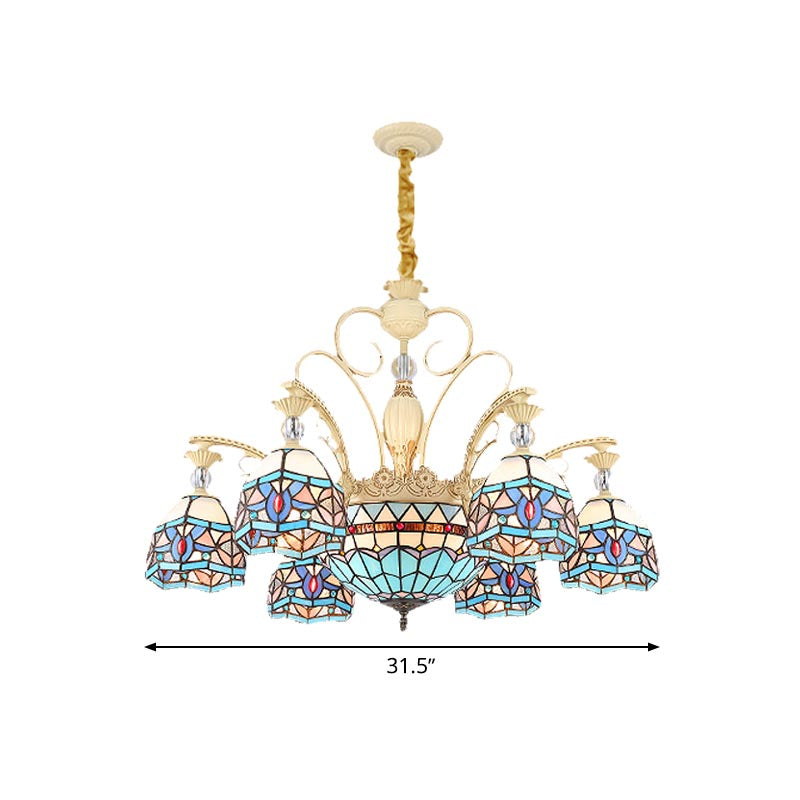 Blue Victorian Chandelier With Cut Glass Shade - 6/9/11 Lights Modern Suspension Pendant For Living