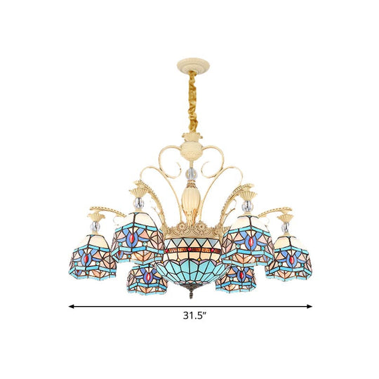 Blue Victorian Chandelier With Cut Glass Shade - 6/9/11 Lights Modern Suspension Pendant For Living