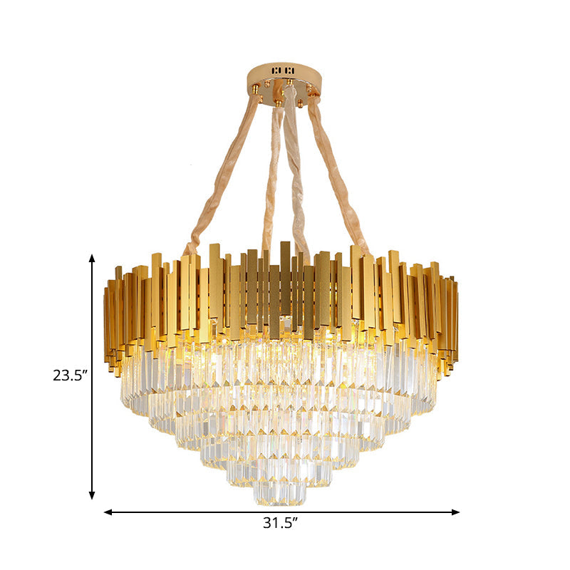 Modern Style Brass Hanging Chandelier With Crystal Block - Multi-Light Metal Fixture
