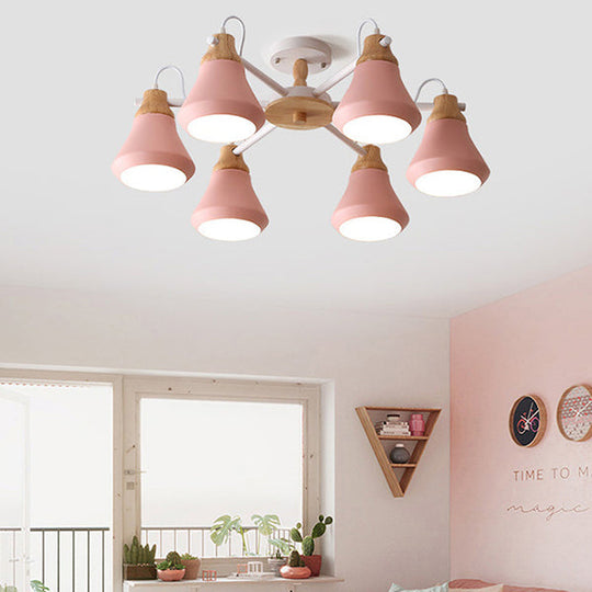 Modern Nordic Metal Chandelier - Pink Pyramid Hanging Lamp Fixture Ideal For Kindergarten Multiple