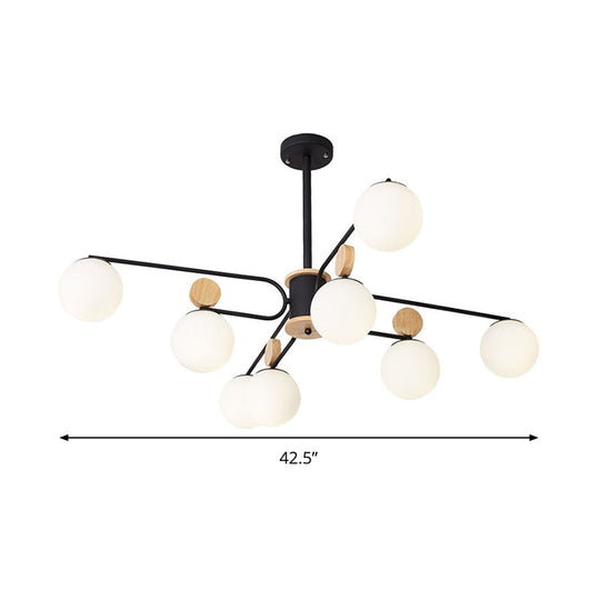 Modernist Milk Glass Round Pendant Chandelier In Black - Ceiling Light With 6/8 Hanging Heads