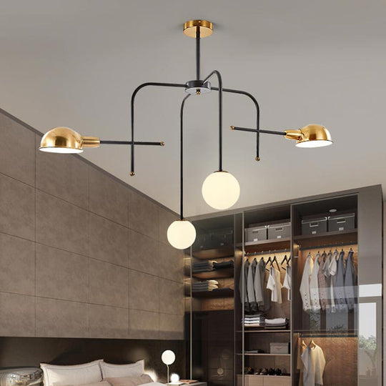 Modern Metal Armed Chandelier With 2/4 Bulbs Black And Gold Finish Ceiling Suspension Lamp