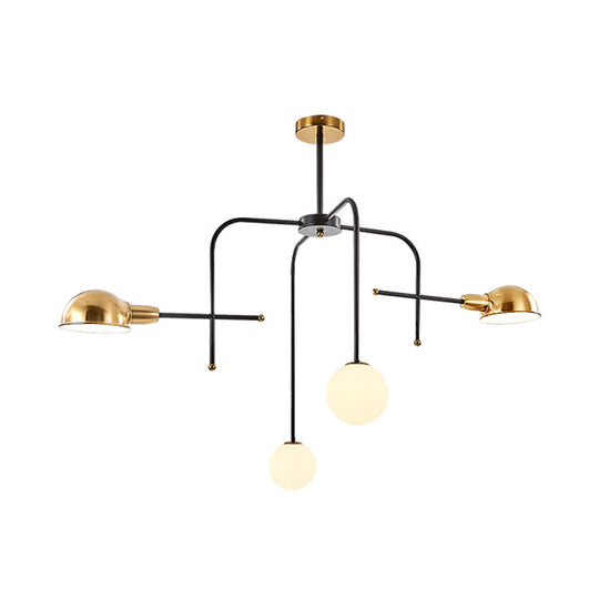 Modern Metal Armed Chandelier With 2/4 Bulbs Black And Gold Finish Ceiling Suspension Lamp