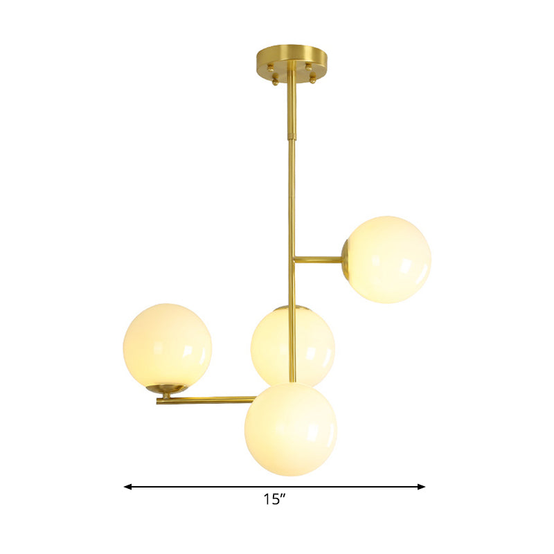 Modernist Gold Ball Pendant Chandelier With Milky Glass Shade - 4 Heads Ceiling Hanging Light