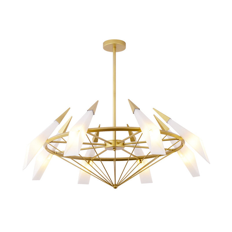 Tapered Pendant Chandelier: Contemporary Cream/Green Glass 8 Heads Living Room Hanging Light Kit