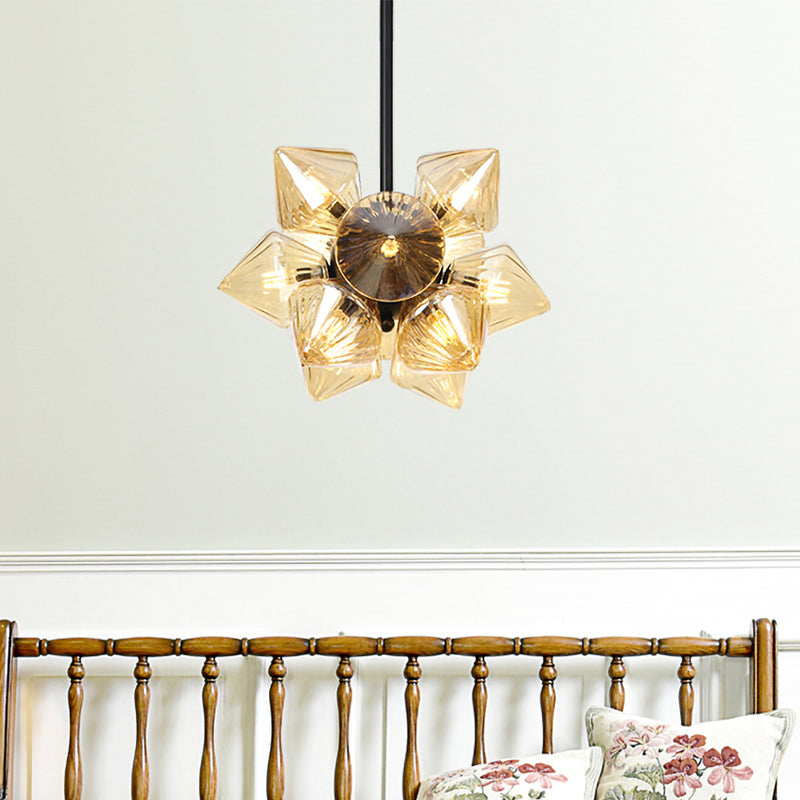 Contemporary Amber Glass Diamond Chandelier: Elegant Pendant Light With 9/12 Bulbs For Living Room