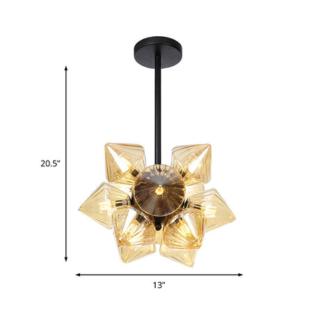 Contemporary Amber Glass Diamond Chandelier Lamp - 9/12 Bulbs Hanging Pentant Light For Living Room