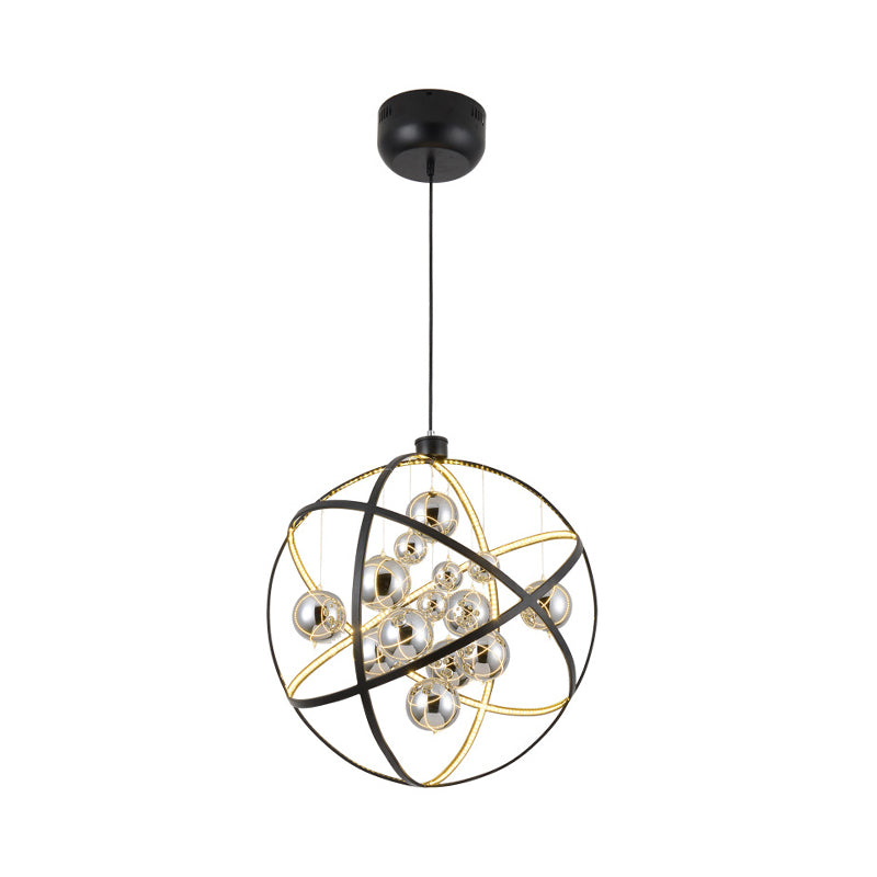 Modernist Smoke Glass Led Pendant Chandelier - Round Black