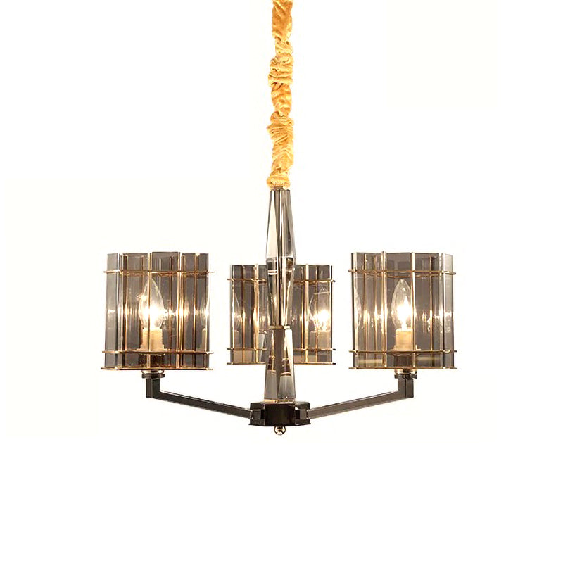 Modern Smoked Glass Triangle Chandelier - 3 Bulb Dining Room Ceiling Suspension Lamp