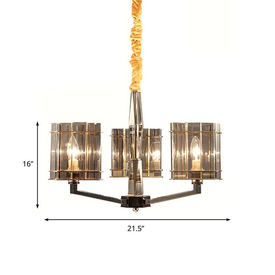 Modern Smoked Glass Triangle Chandelier - 3 Bulb Dining Room Ceiling Suspension Lamp