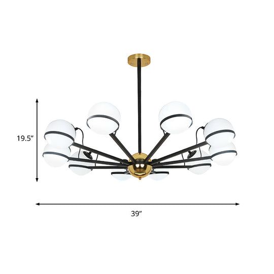 Modernist Round Hanging Chandelier - Frosted White Glass 6/8/10 Bulbs Black Pendant Light Fixture