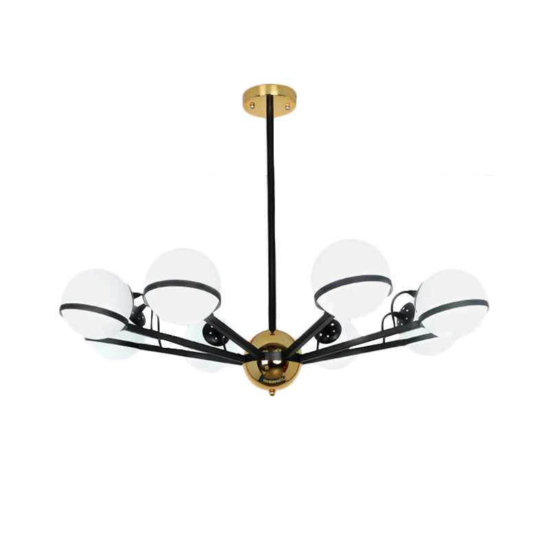 Modernist Round Hanging Chandelier - Frosted White Glass 6/8/10 Bulbs Black Pendant Light Fixture