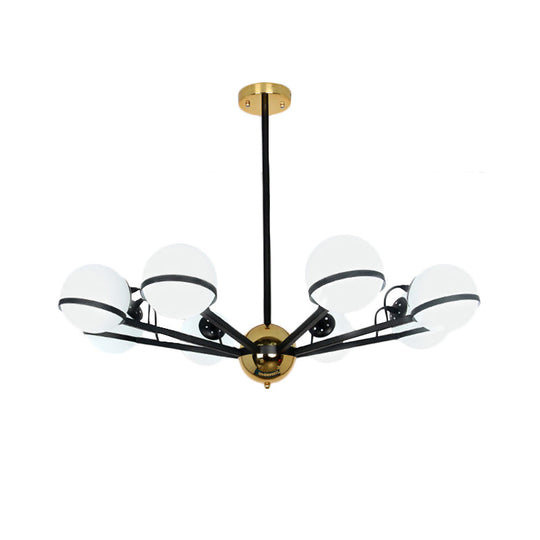 Modernist Round Hanging Chandelier - Frosted White Glass 6/8/10 Bulbs Black Pendant Light Fixture