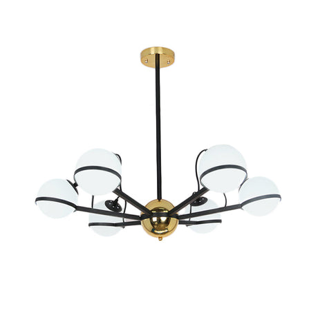 Modernist Round Hanging Chandelier - Frosted White Glass 6/8/10 Bulbs Pendant Light In Black
