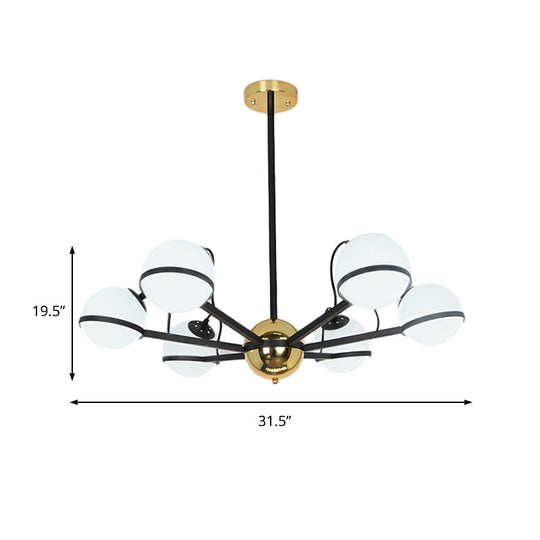 Modernist Round Hanging Chandelier - Frosted White Glass 6/8/10 Bulbs Black Pendant Light Fixture