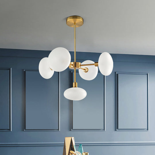Modern White Glass Chandelier - 5 Head Gold Hanging Ceiling Light