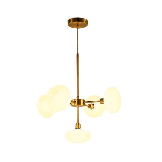 Modern White Glass Chandelier With Gold Accents - 5-Light Circular Ceiling Light