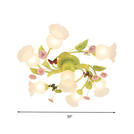 Green Opaque Glass Spiral Bedroom Ceiling Light Fixture - Semi - Flush Mount (4/7 Bulbs)