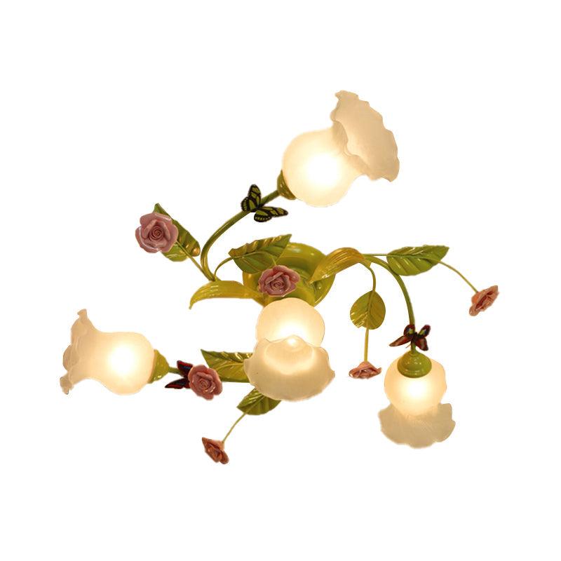 Green Opaque Glass Spiral Bedroom Ceiling Light Fixture - Semi - Flush Mount (4/7 Bulbs)