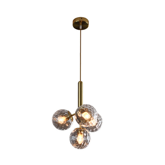 Modern Globe Ceiling Chandelier - Gold Dimpled Blown Glass 4 Heads